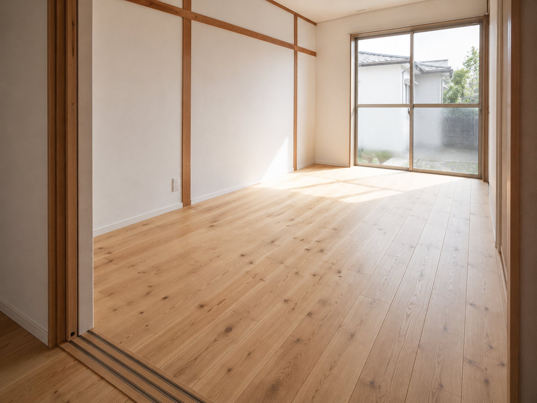 畳からフローリング施工｜畳を撤去し、フローリングへの床上げ施工を行いました。